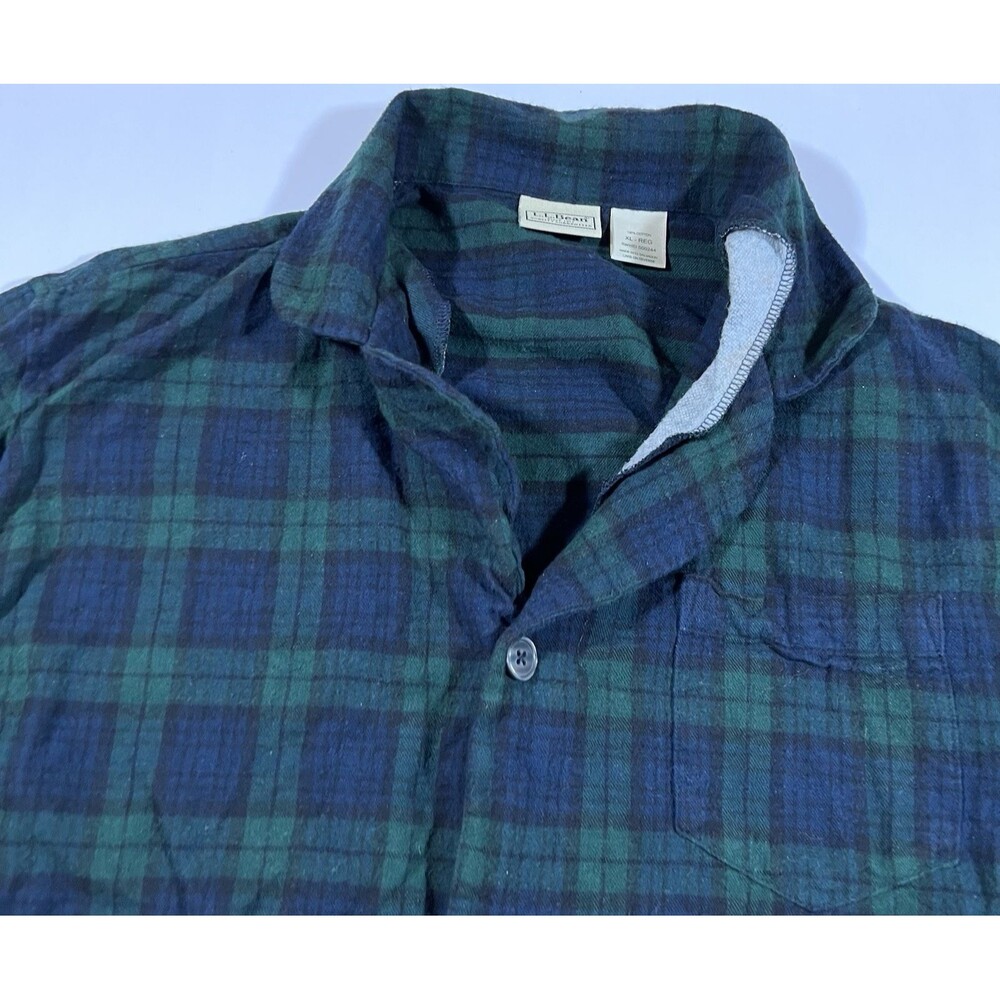LL Bean Scotch Plaid Flannel Pajama Shirt Blue/Green Men's Size XL - Picture 5 of 7